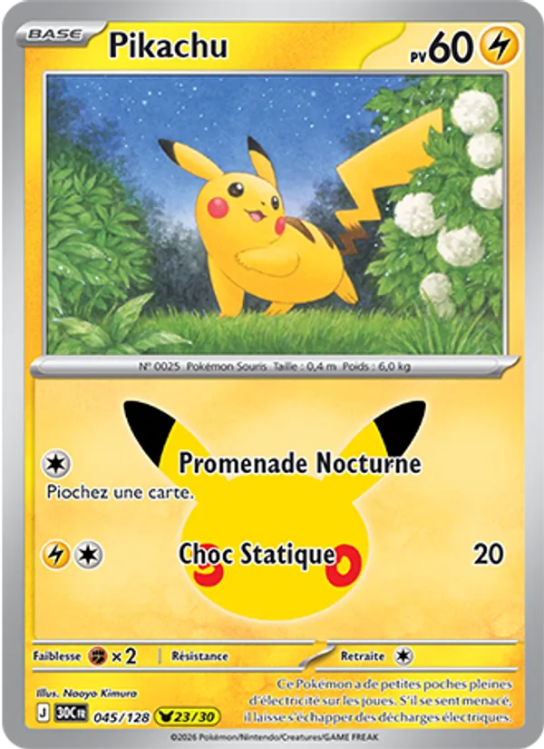 Carte Pokémon Pikachu 045/128 de l'extension 30ᵉ Anniversaire