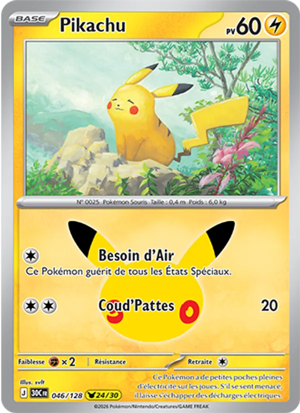 Carte Pokémon Pikachu 046/128 de l'extension 30ᵉ Anniversaire