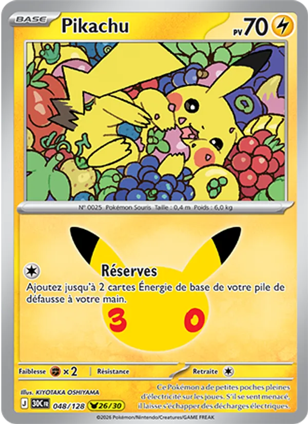 Carte Pokémon Pikachu 048/128 de l'extension 30ᵉ Anniversaire