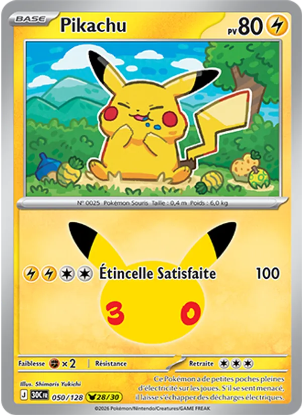 Carte Pokémon Pikachu 050/128 de l'extension 30ᵉ Anniversaire