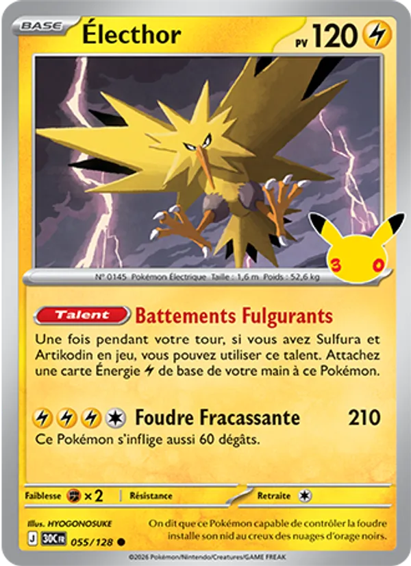 Carte Pokémon Électhor 055/128 de l'extension 30ᵉ Anniversaire