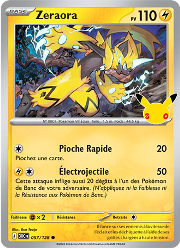 Carte Pokémon Zeraora 057/128 de l'extension 30ᵉ Anniversaire