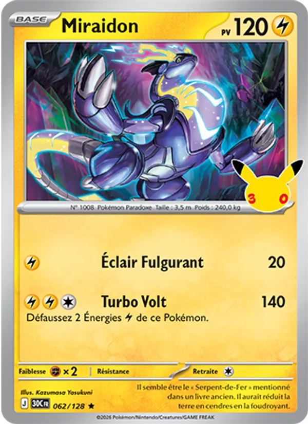 Carte Pokémon Miraidon 062/128 de l'extension 30ᵉ Anniversaire