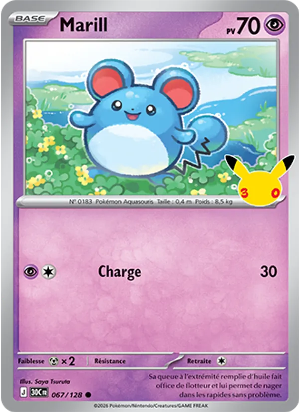 Carte Pokémon Marill 067/128 de l'extension 30ᵉ Anniversaire
