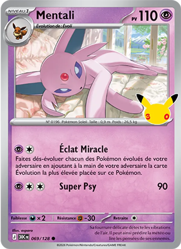 Carte Pokémon Mentali 069/128 de l'extension 30ᵉ Anniversaire