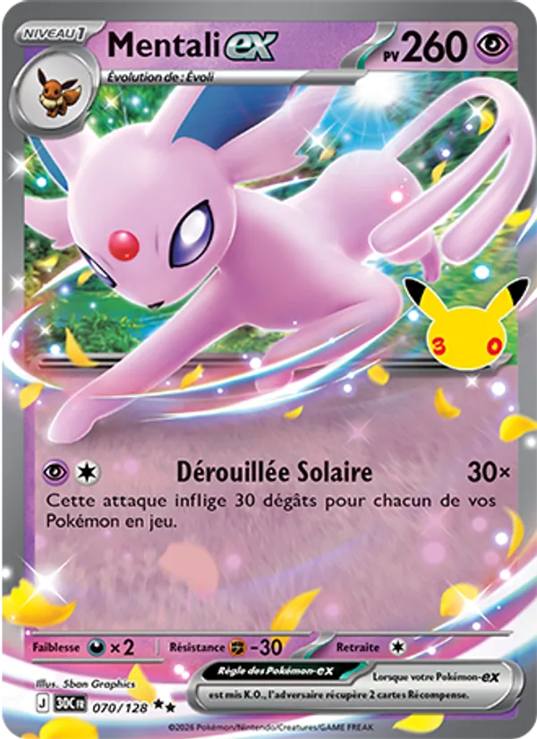 Carte Pokémon Mentali-ex 070/128 de l'extension 30ᵉ Anniversaire
