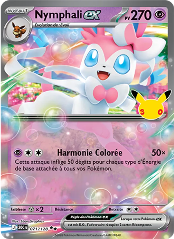 Carte Pokémon Nymphali-ex 071/128 de l'extension 30ᵉ Anniversaire
