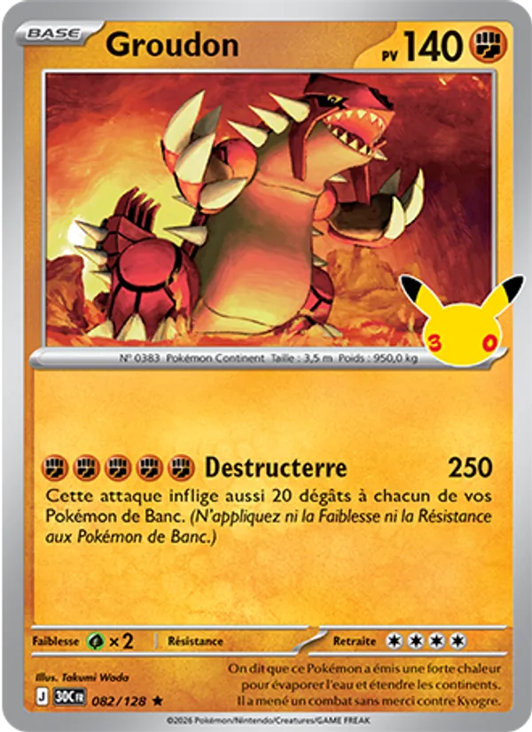 Carte Pokémon Groudon 082/128 de l'extension 30ᵉ Anniversaire