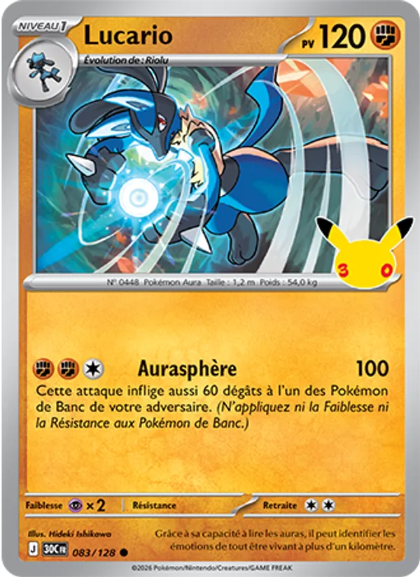 Carte Pokémon Lucario 083/128 de l'extension 30ᵉ Anniversaire