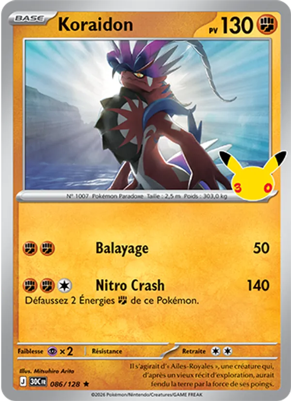 Carte Pokémon Koraidon 086/128 de l'extension 30ᵉ Anniversaire