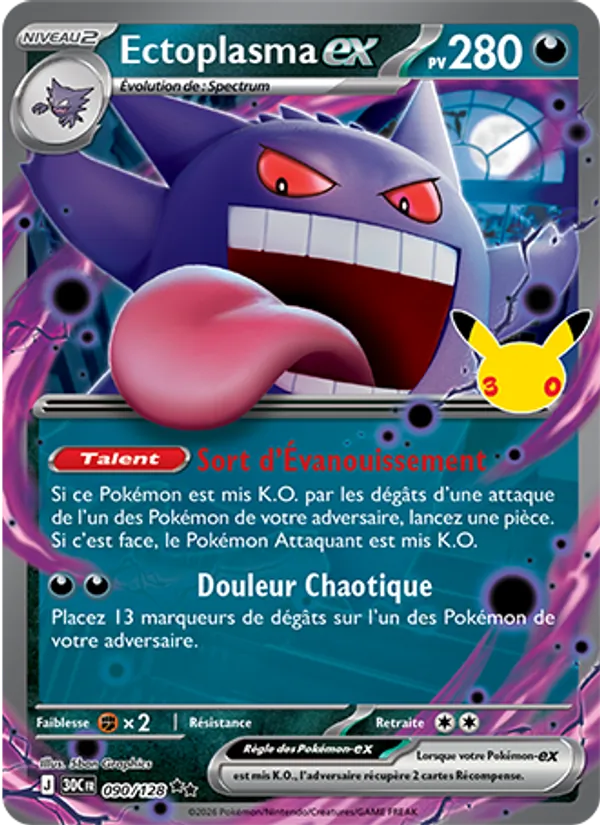 Carte Pokémon Ectoplasma-ex 090/128 de l'extension 30ᵉ Anniversaire