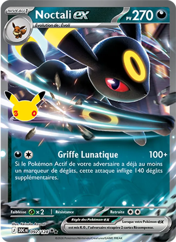 Carte Pokémon Noctali-ex 092/128 de l'extension 30ᵉ Anniversaire