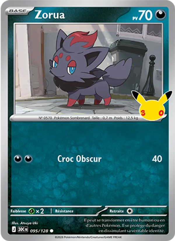 Carte Pokémon Zorua 095/128 de l'extension 30ᵉ Anniversaire