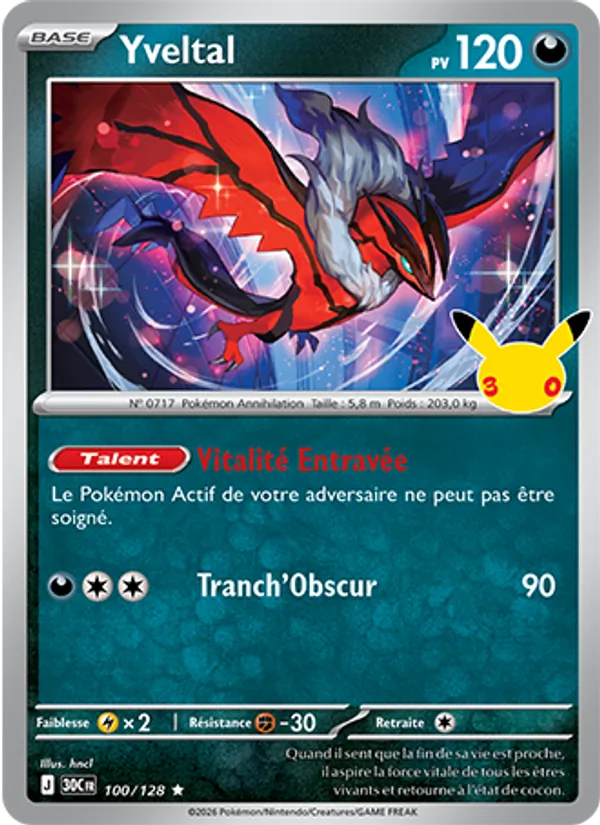 Carte Pokémon Yveltal 100/128 de l'extension 30ᵉ Anniversaire