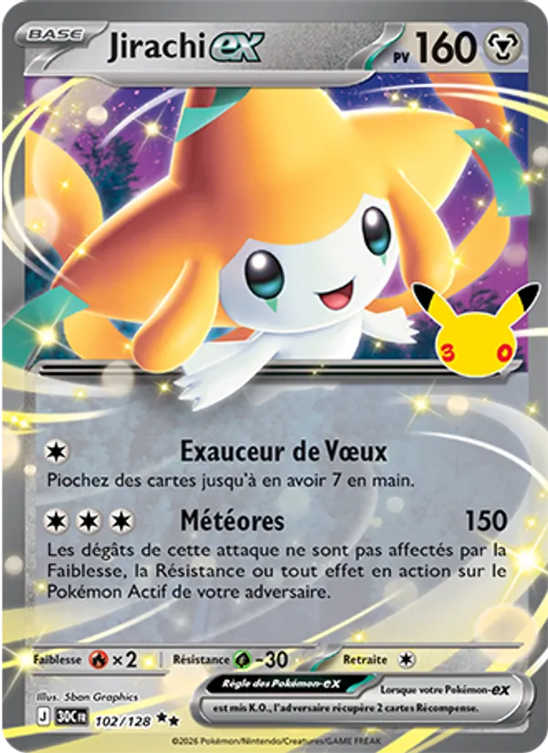 Carte Pokémon Jirachi-ex 102/128 de l'extension 30ᵉ Anniversaire