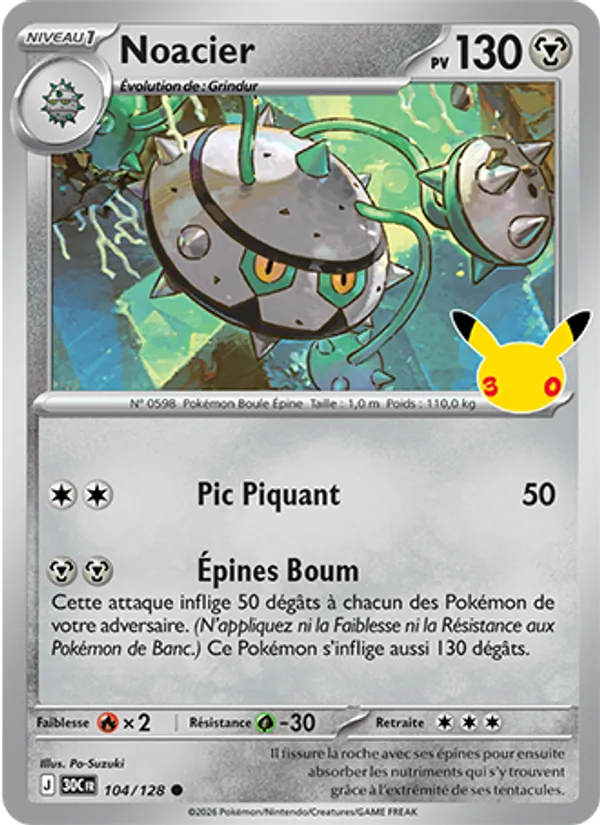 Carte Pokémon Noacier 104/128 de l'extension 30ᵉ Anniversaire