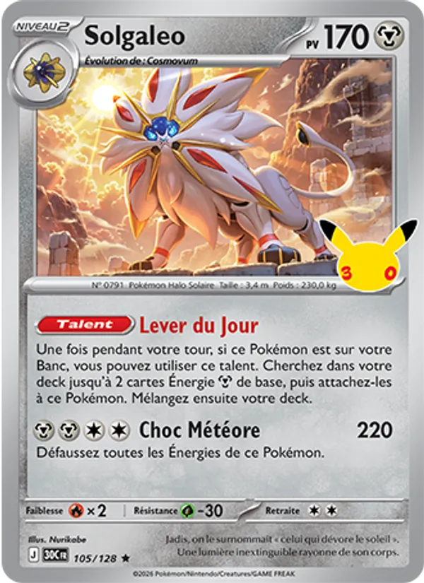 Carte Pokémon Solgaleo 105/128 de l'extension 30ᵉ Anniversaire