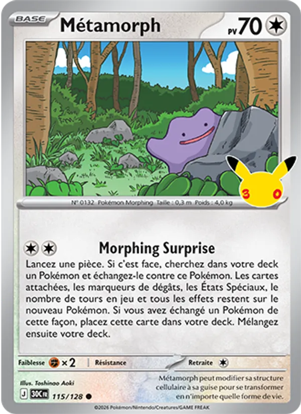 Carte Pokémon Métamorph 115/128 de l'extension 30ᵉ Anniversaire