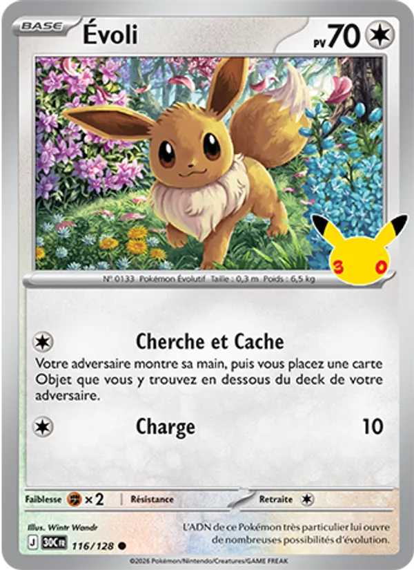 Carte Pokémon Évoli 116/128 de l'extension 30ᵉ Anniversaire