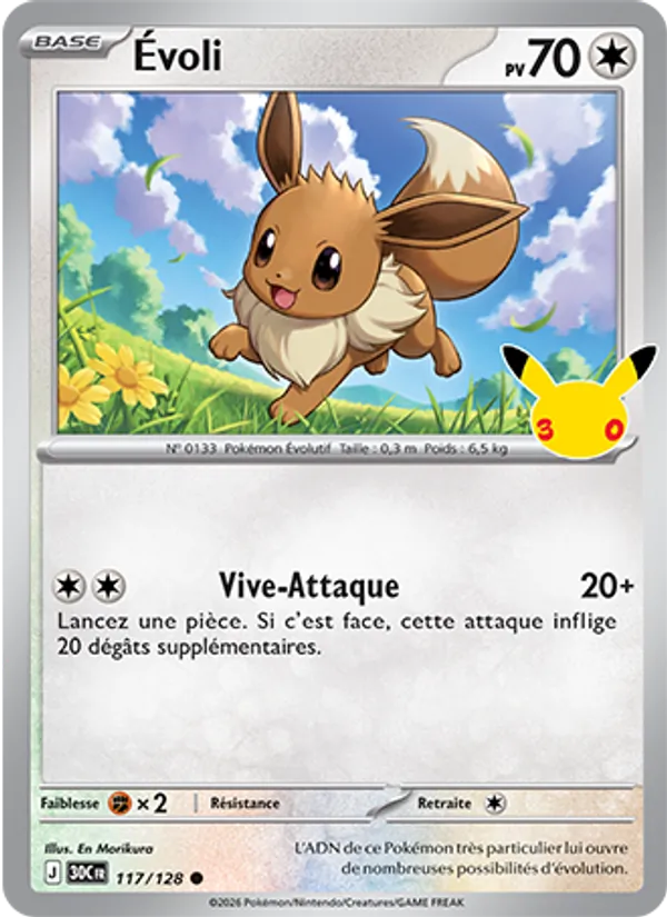Carte Pokémon Évoli 117/128 de l'extension 30ᵉ Anniversaire