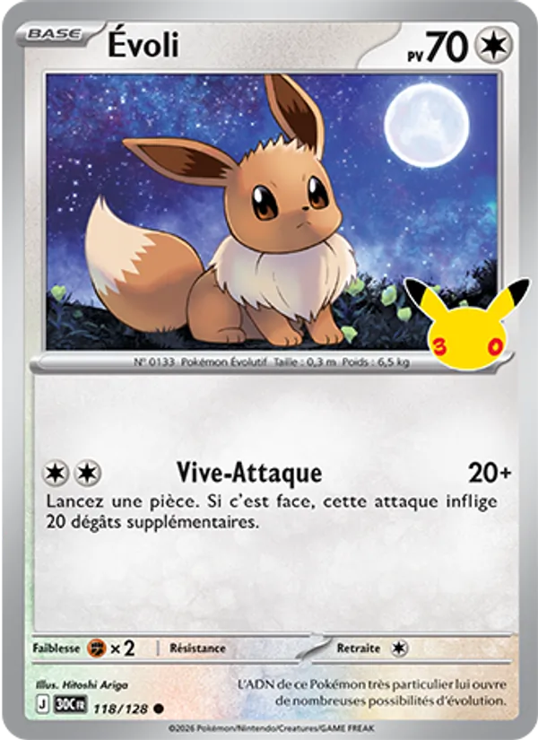 Carte Pokémon Évoli 118/128 de l'extension 30ᵉ Anniversaire