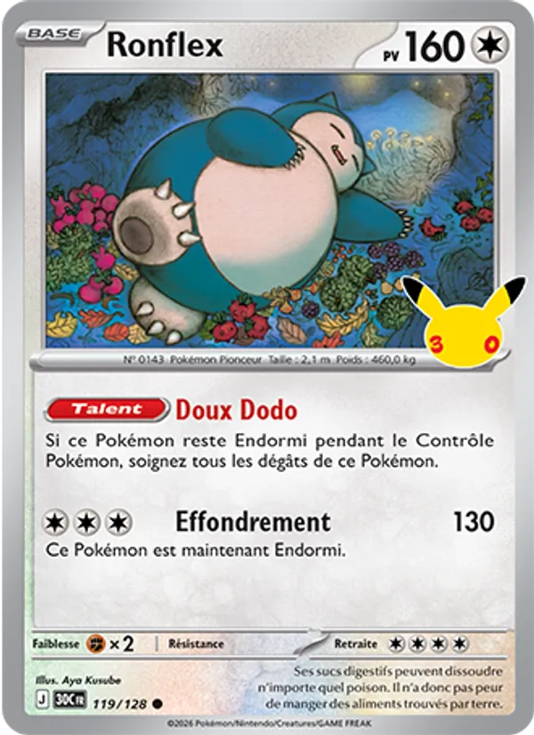 Carte Pokémon Ronflex 119/128 de l'extension 30ᵉ Anniversaire