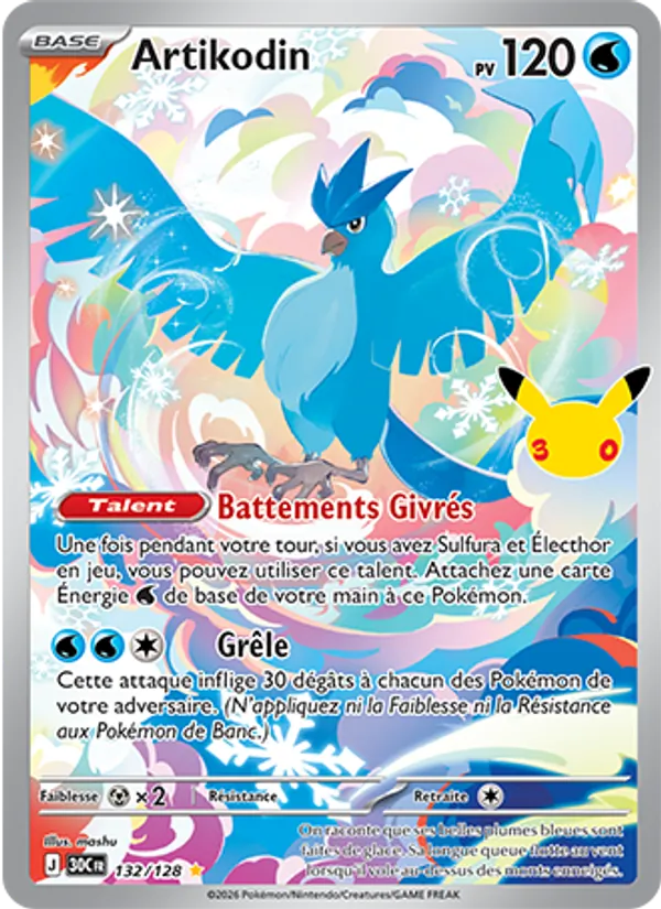 Carte Pokémon Artikodin 132/128 de l'extension 30ᵉ Anniversaire