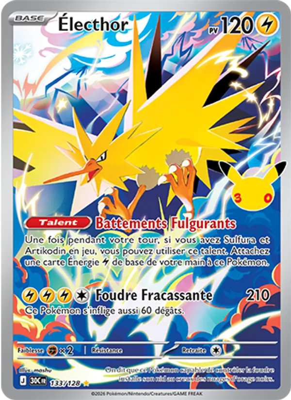Carte Pokémon Électhor 133/128 de l'extension 30ᵉ Anniversaire