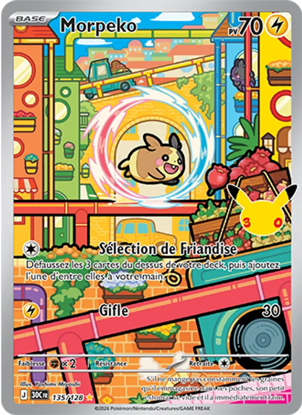 Carte Pokémon Morpeko 135/128 de l'extension 30ᵉ Anniversaire