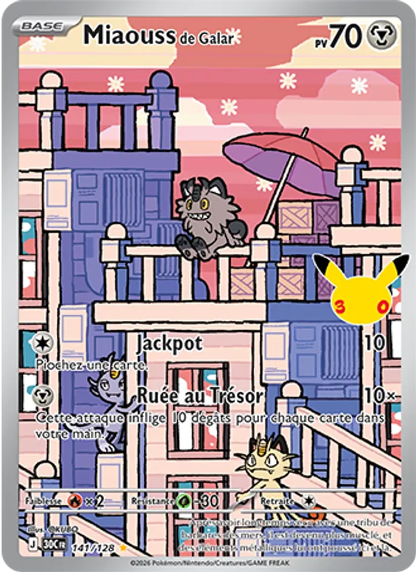 Carte Pokémon Miaouss de Galar 141/128 de l'extension 30ᵉ Anniversaire