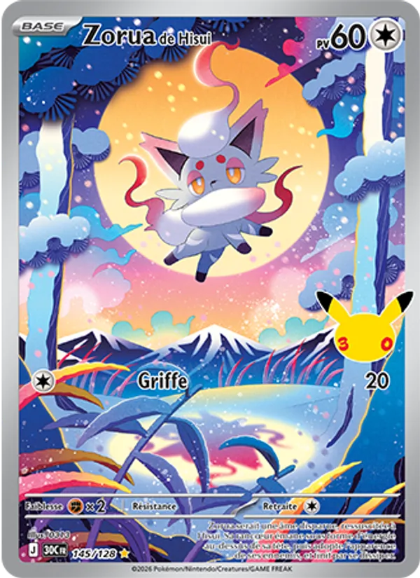 Carte Pokémon Zorua de Hisui 145/128 de l'extension 30ᵉ Anniversaire