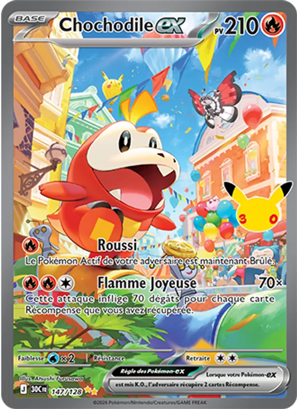 Carte Pokémon Chochodile-ex 147/128 de l'extension 30ᵉ Anniversaire
