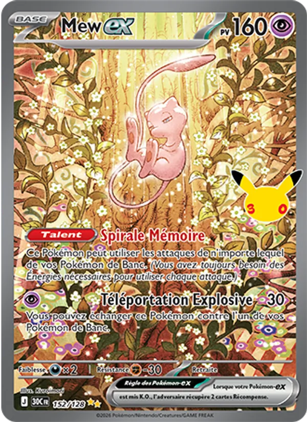 Carte Pokémon Mew-ex 152/128 de l'extension 30ᵉ Anniversaire