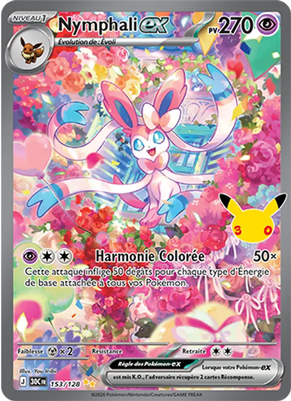 Carte Pokémon Nymphali-ex 153/128 de l'extension 30ᵉ Anniversaire