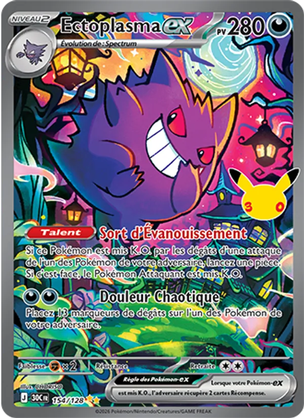 Carte Pokémon Ectoplasma-ex 154/128 de l'extension 30ᵉ Anniversaire