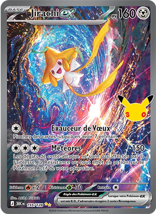 Carte Pokémon Jirachi-ex 155/128 de l'extension 30ᵉ Anniversaire