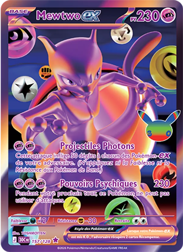 Carte Pokémon Mewtwo-ex 157/128 de l'extension 30ᵉ Anniversaire