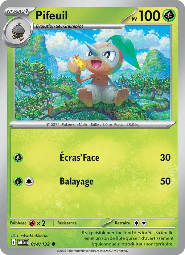 Carte Pokémon Pifeuil 014/132 de l'extension Méga-Évolution