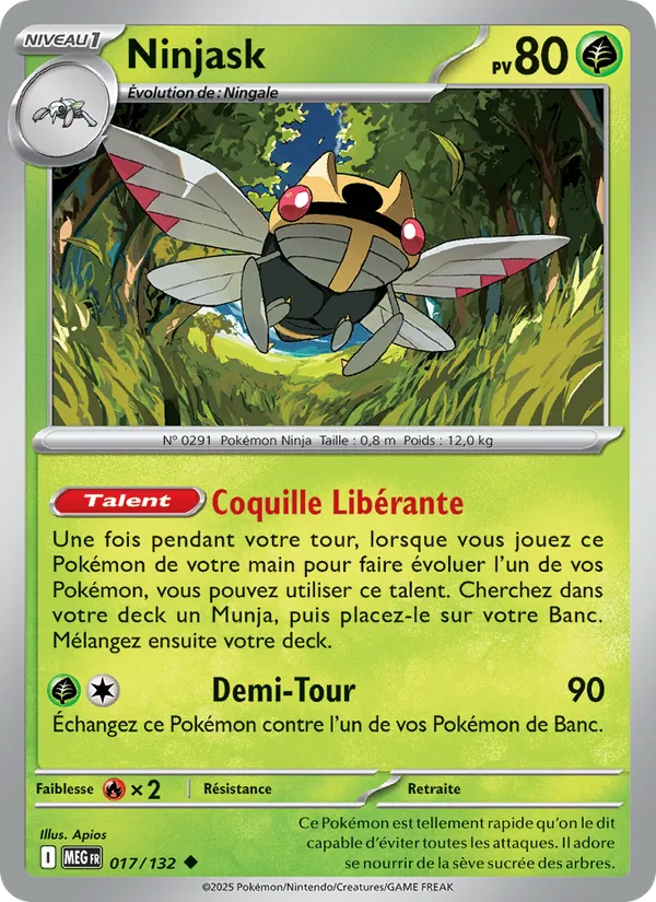 Carte Pokémon Ninjask 017/132 de l'extension Méga-Évolution