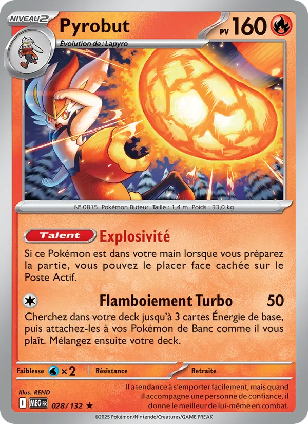 Carte Pokémon Pyrobut 028/132 de l'extension Méga-Évolution