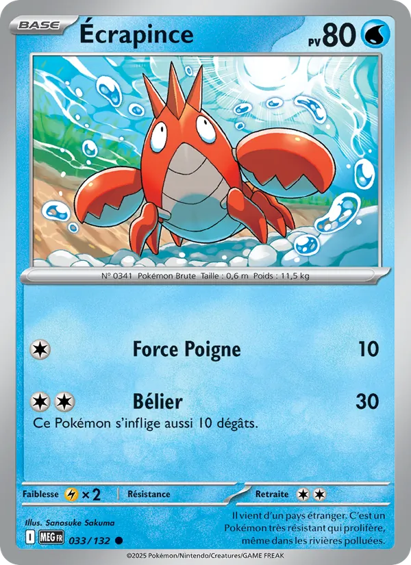Carte Pokémon Écrapince 033/132 de l'extension Méga-Évolution