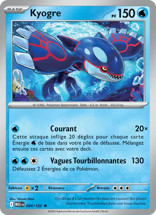 Carte Pokémon Kyogre 034/132 de l'extension Méga-Évolution