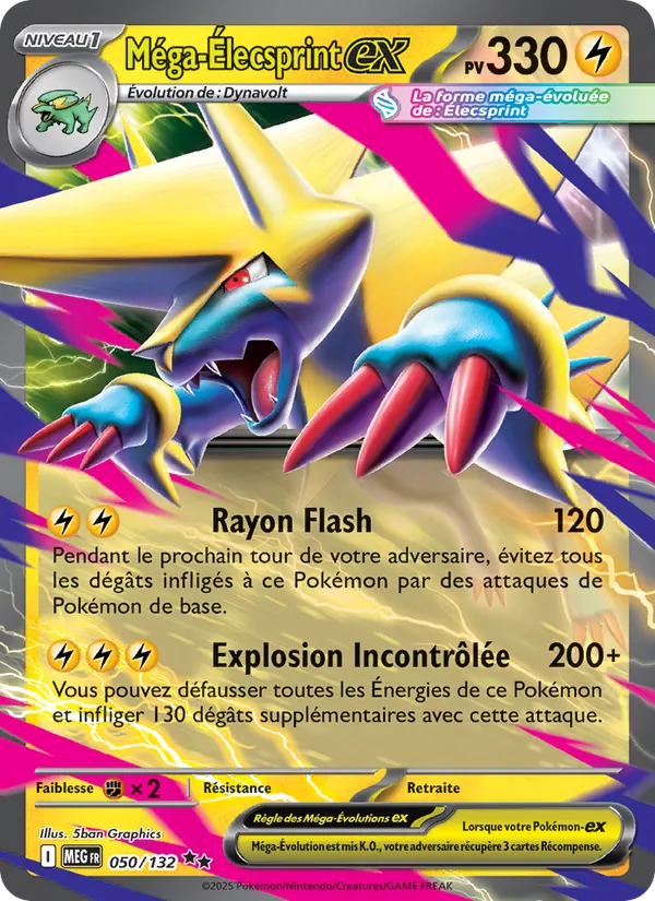 Carte Pokémon Méga-Élecsprint-ex 050/132 de l'extension Méga-Évolution