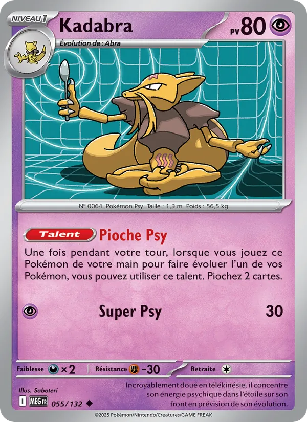 Carte Pokémon Kadabra 055/132 de l'extension Méga-Évolution