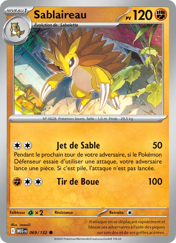 Carte Pokémon Sablaireau 069/132 de l'extension Méga-Évolution