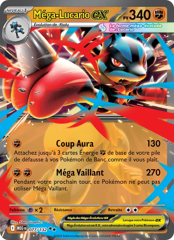 Carte Pokémon Méga-Lucario-ex 077/132 de l'extension Méga-Évolution