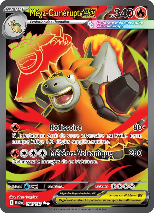 Carte Pokémon Méga-Camérupt-ex 156/132 de l'extension Méga-Évolution