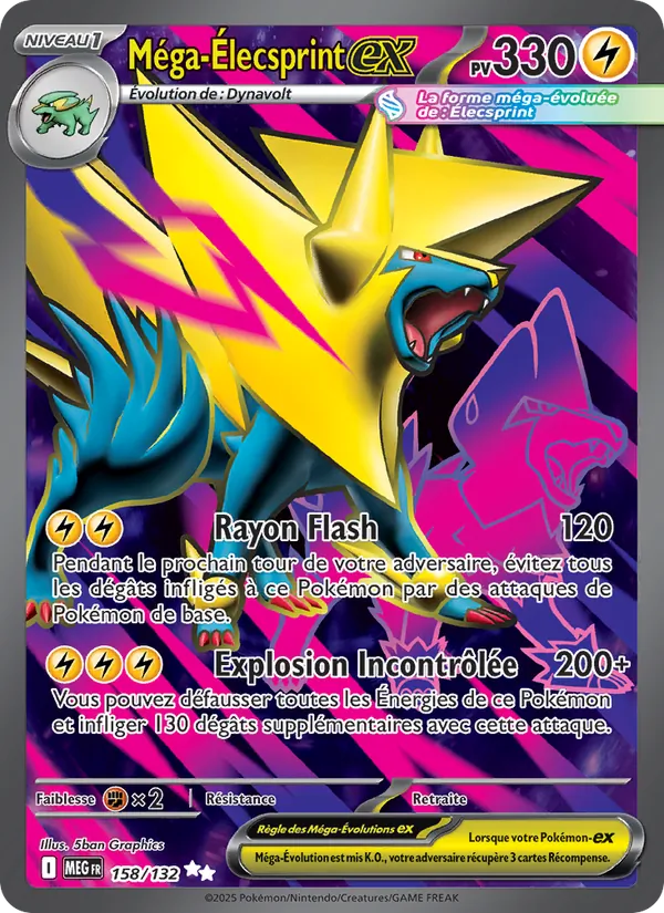 Carte Pokémon Méga-Élecsprint-ex 158/132 de l'extension Méga-Évolution