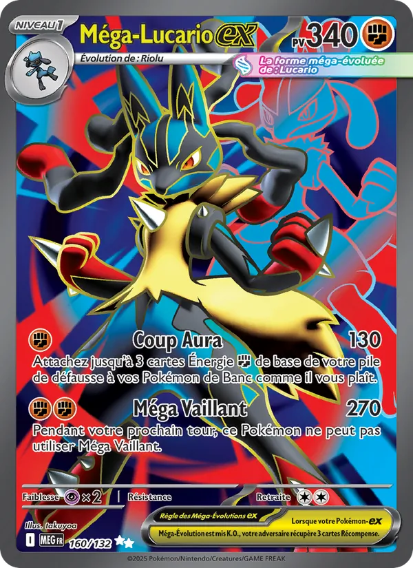 Carte Pokémon Méga-Lucario-ex 160/132 de l'extension Méga-Évolution
