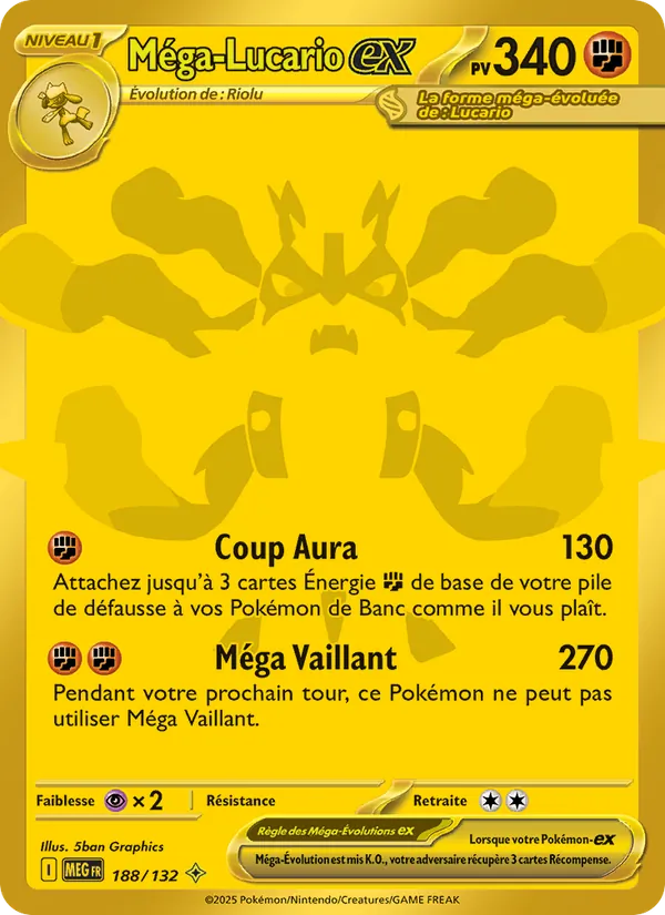 Carte Pokémon Méga-Lucario-ex 188/132 de l'extension Méga-Évolution